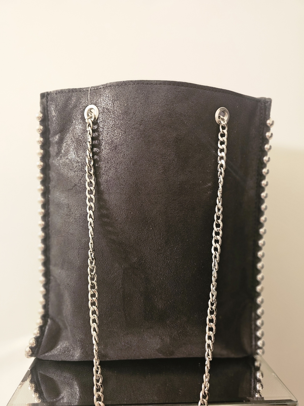 Zara Black Shoulder Bag with Silver Chain Handles